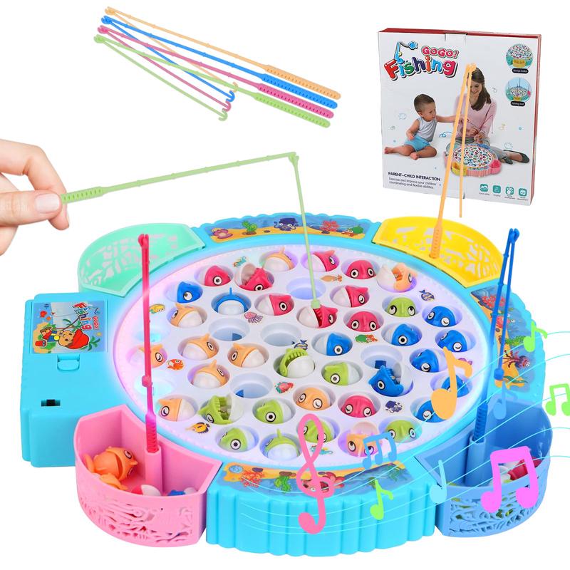 QuadPro Magnetic Fishing Games Set – Educational Toddler & Kids Fishing Toys | 45 Fish  8 Poles  Rotating Board with Music & LED | Ideal Go Fish Toy for Fun!