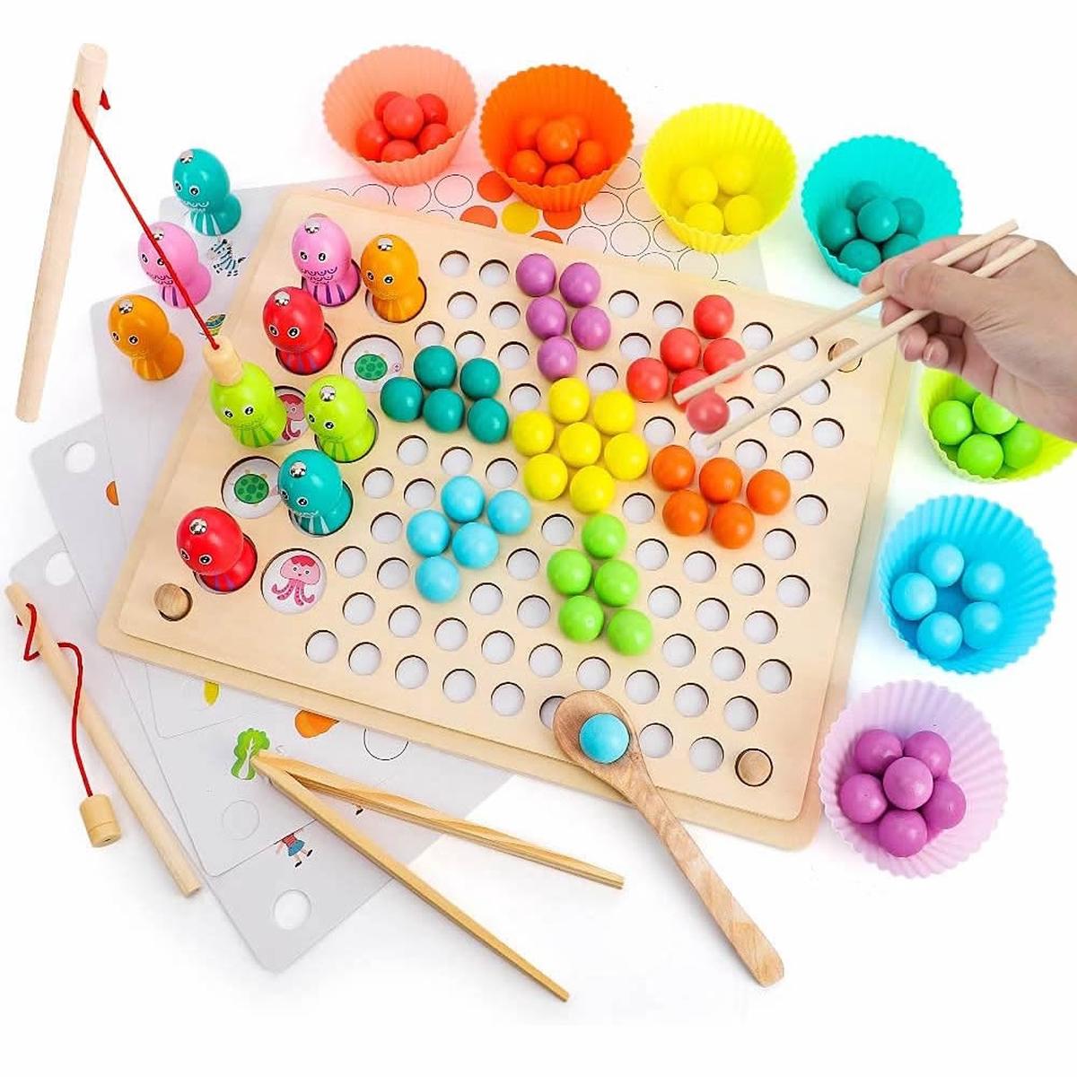 3-in-1 Fishing Memory Game with Beads Sorting Game