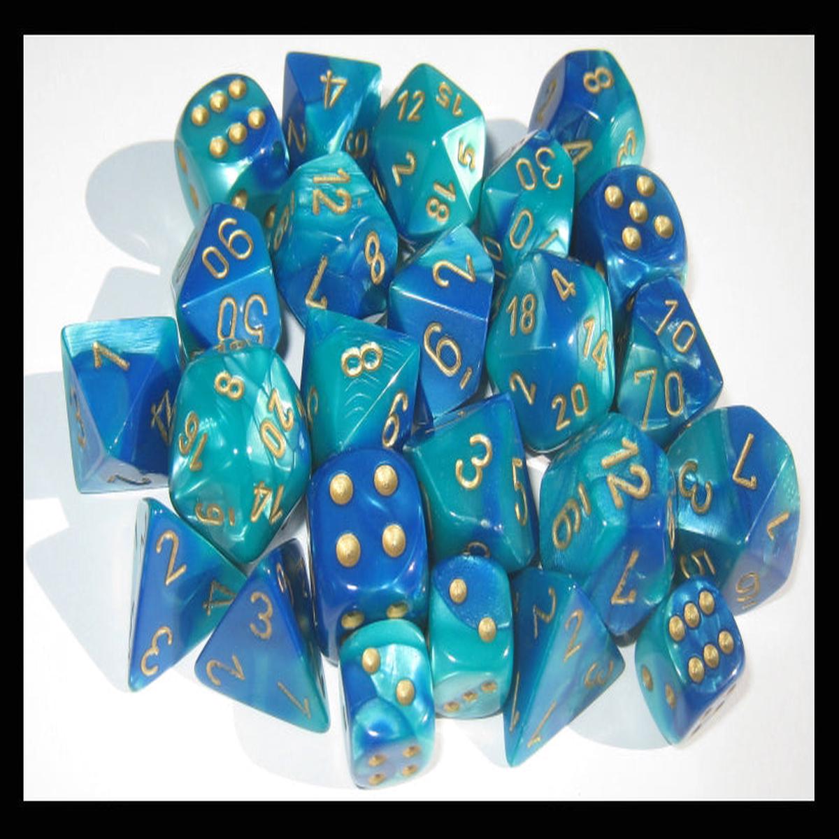 Chessex 26859 Gemini 12mm d6 Blue-Teal/gold Dice Block (36 dice)