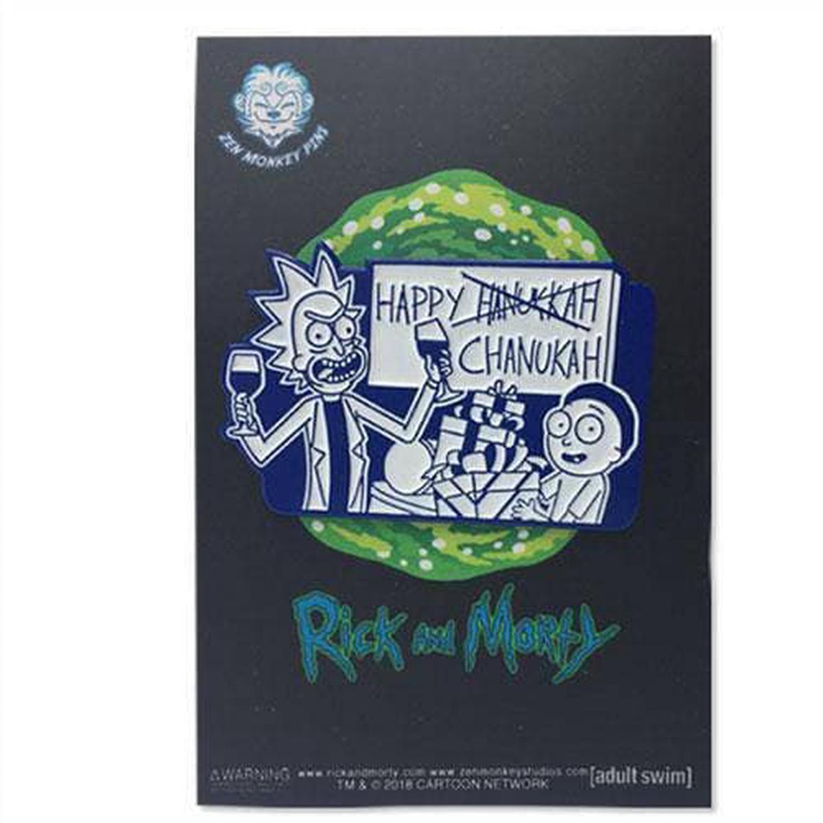 Zen Monkey: Happy Hanu--Chanukah, Rick! - Rick and Morty Enamel Pin