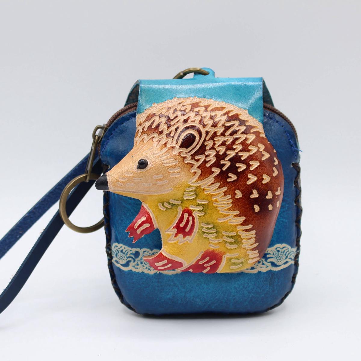 Leather Hedgehog Coin Purse Wristlet